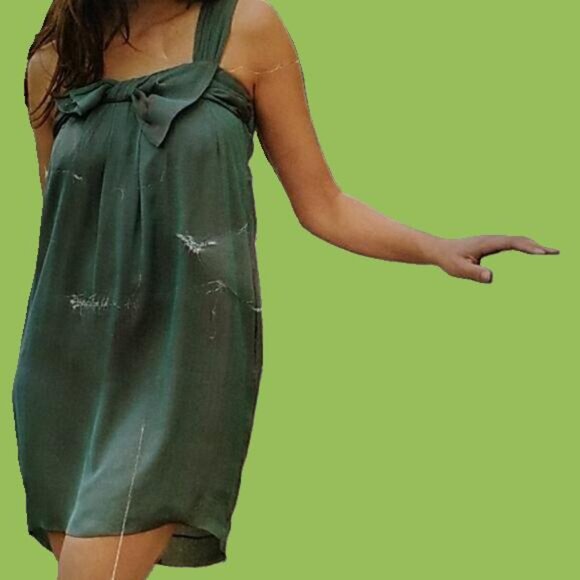 NWT | C.C COUTURE | M,Bust 36" large bow, Silk Satin translucent green colors - Picture 15 of 15